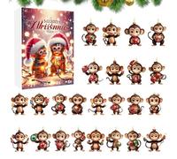 Penlimly 2025 Calendario 'Avvento Scimmia | 24 Pezzi Pendente Scimmia Natalizia Carina 2D | Decorazioni Casa Per Scuola Ufficio Appartamento | Camerata Dormitorio Stanza