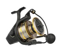 PENN Battle® IV Spinning Reel, Saltwater Angler Fishing Sea Fish Lure & Bait, Bass, Pollack, Cod, Mackerel, Wrasse, Aluminum Robust Ambidextrous 8000 High Speed Reel Size 5.3:1 Black, Gold & Smoke