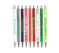 Penna a | 9 pezzi di cancelleria natalizia glitterata - Penna decorativa con scritte divertenti, per la scuola, per feste di Natale, per bambini e colleghi adulti