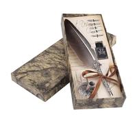 Penna a Piuma, Penna d'oca Fatta a Mano Antica in d'oca e Set, Penna Stilografica per Scrittura Inglese, di Cancelleria Vintage con Base Pennino (Nero)