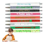 Penna a glitterata, 9 pezzi, con brillantini, penna passiva colorata con frasi divertenti, per la scuola, per feste di Natale, per bambini e colleghi