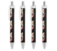 Penna a sfera a forma di gatto giapponese Ramen con stampe, retrattile, nera, a punta fine, 0,5 mm, 1/2/4 pezzi