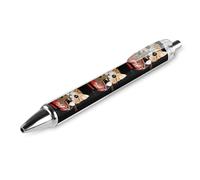 Penna a sfera a forma di gatto giapponese Ramen con stampe, retrattile, nera, a punta fine, 0,5 mm, 1/2/4 pezzi
