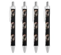 Penna a sfera a forma di testa di capra, in metallo, con stampa divertente, retrattile, nera, rotonda, punta fine, 0,5 mm, 4 pezzi come immagine 1