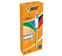 Penna a sfera retrattile Bic 4 Colours Shine - Punta 1 mm - Corsa 04 mm - Inchiostro a base di olio - Fusto oro/bianco - 4 colori