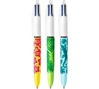 BIC 4 Colori Velours - Penna a sfera con punta media, 1 mm, confezione da 3 pezzi, colori: blu, rosso, verde e nero