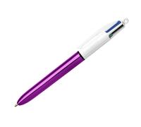 Penna a sfera a scatto Bic 4 Colours Shine - Punta da 1 mm - Corsa da 04 mm - Inchiostro a base di olio - Fusto viola metallizzato/bianco - 4 colori