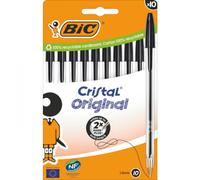 BIC Penne a Sfera Cristal Original con Punta Media (1,00 mm) e Tappi Abbinati al Colore dell’Inchiostro - Nero, Confezione da 10