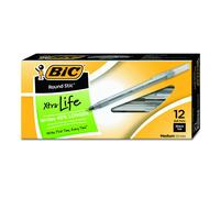 Penna a sfera BIC Round Stic Xtra Life, punta media (1,0 mm), nera, 12 pezzi