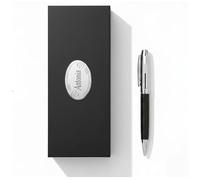 Penna a Sfera Carbonio Nero Lucido con Finiture Cromate, Astuccio con Interno in Velluto e Targa Personalizzata con Incisione per un Regalo Aziendale, per la Laurea o il Compleanno