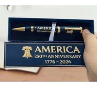 Penna a sfera commemorativa per il 250° anniversario, penna per anniversario, 250 anni di libertà americana, 4 luglio USA (penna blu 250th America con scatola)