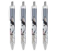 Penna a sfera con cane Siberian Hu in inverno, 0,5 mm, retrattile, blu, con punta fine, regalo personalizzato per quaderno, scrittura, ufficio, 4 pezzi