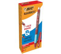 BIC Illusion - Penna a sfera cancellabile e ricaricabile, a punta media, 0,7 mm, colore: rosso, confezione da 12