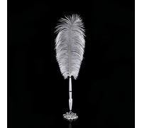 Penna a sfera con piume, penna d'oca con piume vintage, penna per firma con piume da matrimonio con supporto rotondo cavo per regalo nuziale, ufficio, scuola, decorazione da tavola(D'argento)