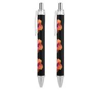 Penna a sfera con stampa a forma di fiore di ibisco arancione, retrattile, nera, a punta fine, 0,5 mm, 1/2/4 pezzi