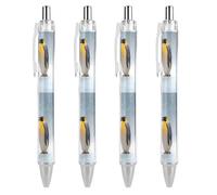 Penna a sfera con stampa di due pinguini innevati, retrattile, nera, a punta fine, 0,5 mm, 1/2/4 pezzi