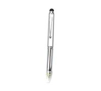 Penna a sfera con torcia LED, 3 in 1: penna, pennino capacitivo e luce LED, con ricarica e pile, per scrittura notturna, confezione da 1, argento