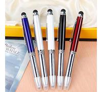 Penna a sfera con torcia LED, 3 in 1: penna, pennino capacitivo e luce LED, con ricarica e pile, per scrittura notturna, confezione da 1, rosso