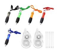 Penna A Sfera Da 5 Pezzi Con Cordino, Con Ricariche Da 5 Pezzi E Nastri Di Correzione Da 2 Pezzi, Penna A Sfera A Pressione, Materiale Didattico E Per Ufficio, Strumenti Di Scrittura