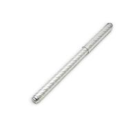 Penna a sfera da borsetta realizzata in argento massiccio 925/1000 con micro incisioni di superfice, estremita impreziosita da onice nera con taglio cabochon