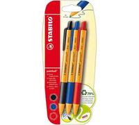 Stabilo pointball - Penna a Sfera Ecosostenibile - CO2 neutral - Pack da 3 - Nero/Blu/Rosso