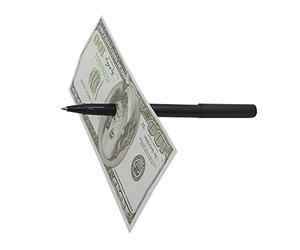 Penna a sfera in plastica riutilizzabile Magic Paper Money Penetration Pen Point Pen Magic Tool nero Fashion