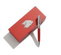 Penna a Sfera in Resina Rossa con Finiture Cromate Lucide, Astuccio Rosso con Interno in Velluto e Tocco con Pergamena Regalo per la Laurea o il Dottorato