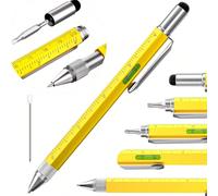 Penna a sfera multifunzionale 6 in 1, penna tecnica tutto in uno con cacciavite a testa piatta e a croce, penna a sfera, stilo, righello, livella Giallo 1pz,Nero 1pzLega di alluminio