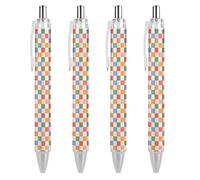 Penna a sfera nera colorata a scacchi retrò, penna a sfera, penna a sfera, scrittura , penne gel retrattili, punta fine da 0,5 mm, per scuola e ufficio, motivo a scacchi retrò colorato, 2 pezzi