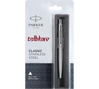 Penna a sfera Parker Classic Steel Chrome Trim CT 0,8 mm Blue Fine Ink Jotter BP