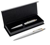 Penna a sfera Parker Jotter, personalizzabile con incisione, colori a scelta, Natale, presentata in confezione regalo nera Paul Clover (finiture in acciaio inox oro (non personalizzate))