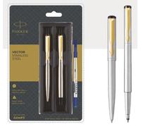 Penna a sfera Parker Vector in acciaio inossidabile + RollerBall con bordo...
