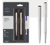 Penna a sfera Parker Vector in acciaio inossidabile + RollerBall con bordo...