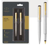 Penna a sfera Parker Vector in acciaio inossidabile + stilografica con...