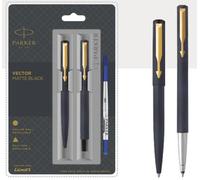 Penna a sfera Parker Vector nero opaco + RollerBall con bordo dorato...