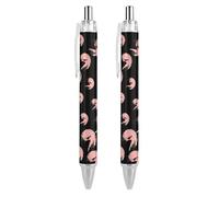 Penna a sfera personalizzata con dinosauro sotto il sangue e luna, idea regalo nera, 2 pezzi