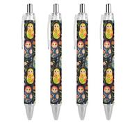 Penna a sfera retrattile a forma di bambole, fiori russi, inchiostro nero, punta a sfera da 0,5 mm, scrittura liscia, accessori per prendere appunti, per ufficio, 4 pezzi