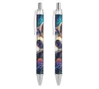 Penna a sfera retrattile a forma di fiori di procione, inchiostro nero, per ufficio, lavoro, 2 pezzi