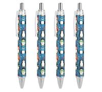 Penna a sfera retrattile a forma di pinguini con neve invernale, inchiostro nero, punta fine da 0,5 mm, forniture per ufficio, 4 pezzi come immagine 1
