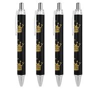 Penna a sfera retrattile a punta fine con corona dorata, fusto rotondo, penne blu per quaderni, scrittura, ufficio, lavoro, 0,55 mm, inchiostro nero, 4 pezzi