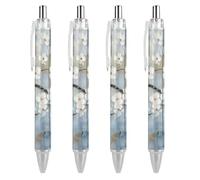Penna a sfera retrattile bianca con motivo floreale, punta fine da 0,5 mm, ad asciugatura rapida, scrittura liscia, 4 pezzi come da immagine 2