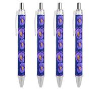 Penna a sfera retrattile con fiori viola del pensiero da 0,5 mm, scrittura fine e liscia, per casa e ufficio, nera, 4 pezzi come immagine 1