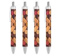 Penna a sfera retrattile con motivo in sughero color vino, inchiostro nero, punta fine da 0,5 mm, forniture per ufficio, 4 pezzi come foto 3