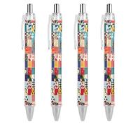 Penna a sfera retrattile con motivo patchwork, 0,5 mm, scrittura fine e liscia, per casa e ufficio, colore nero, 4 pezzi come foto 3