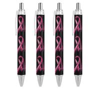 Penna a sfera retrattile con nastro per cancro al seno con battito cardiaco da 0,5 mm, scrittura fluida con impugnatura comoda, forniture per ufficio per uomini e donne, 4 pezzi come immagine 1