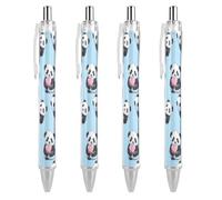 Penna a sfera retrattile con simpatici panda che tengono in mano un cuore, 0,5 mm, scrittura, inchiostro nero, accessori per prendere appunti per ufficio, 4 pezzi