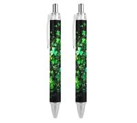 Penna a sfera retrattile con stampa di quadrifogli glitterati a forma di cuore con scritta blu da 0,5 mm, per lavoro e ufficio, Stile:, Taglia unica
