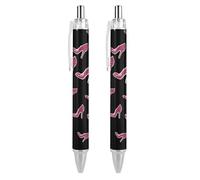 Penna a sfera retrattile nera glitterata a forma di scarpa con tacco alto da 0,5 mm, penna da lavoro ad asciugatura rapida, scrittura liscia, 2 pezzi come foto 2