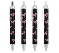 Penna a sfera retrattile nera glitterata a forma di scarpa con tacco alto da 0,5 mm, penna da lavoro ad asciugatura rapida, scrittura liscia, 4 pezzi come foto 3