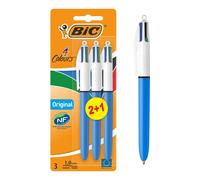 Penna a sfera retrattile originale BIc 4 colori ideale per la scuola, punta media (10 mm), multicolore, confezione da 3